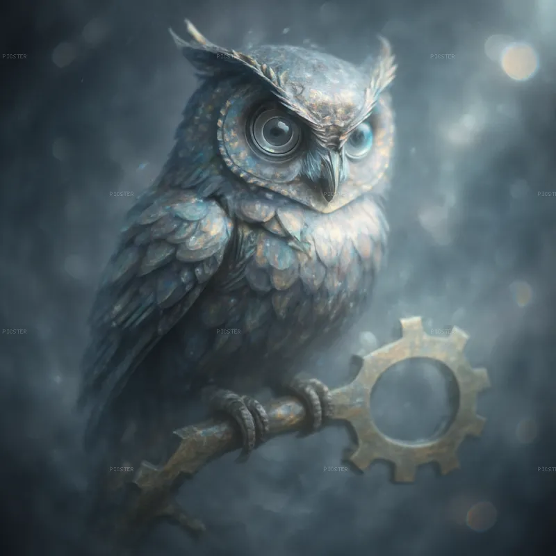 Clockwork Owl Perched on Gear Key