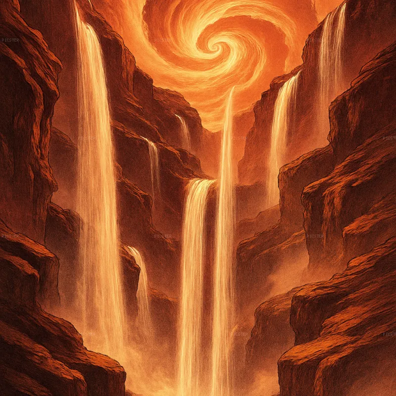 Molten Falls Beneath the Spiral Sky