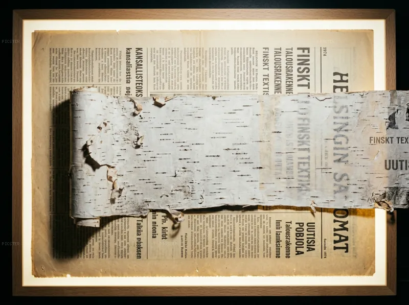 Birch Bark Pressed Against Old Newsprint