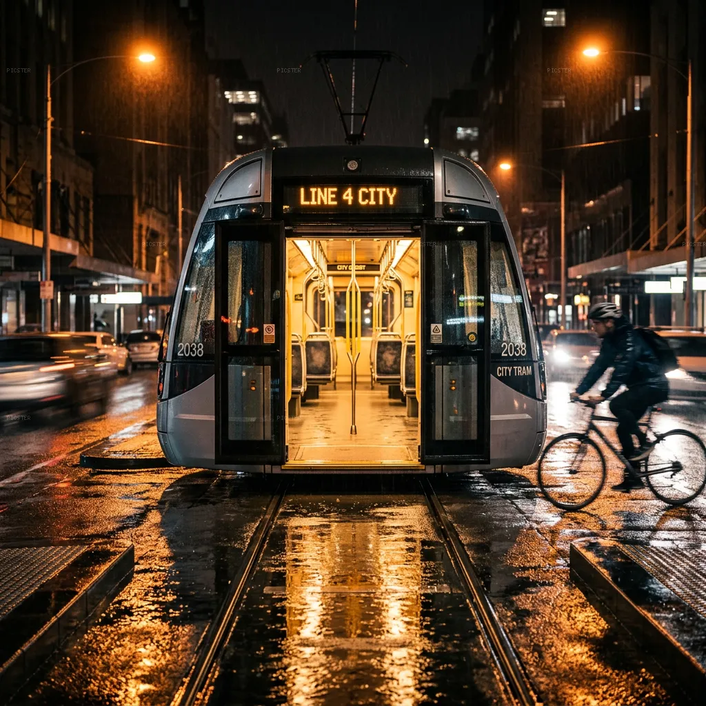 Tram Stop, Third Bell, Pouring