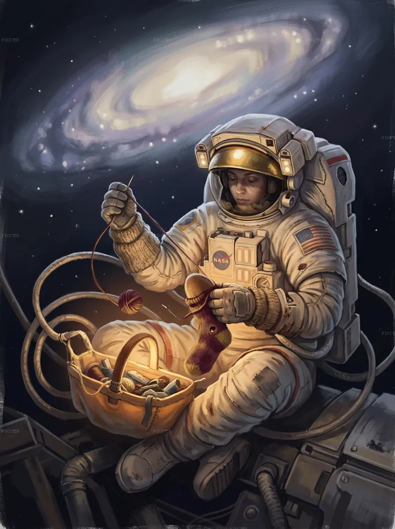 Astronaut Darning Socks Near Andromeda