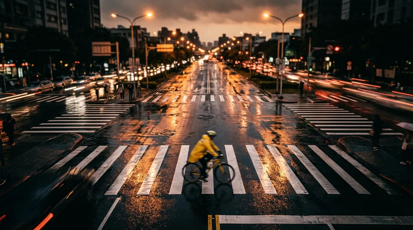Crosswalk Dissolving in April Rain