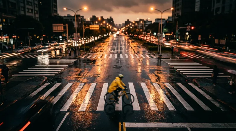 Crosswalk Dissolving in April Rain