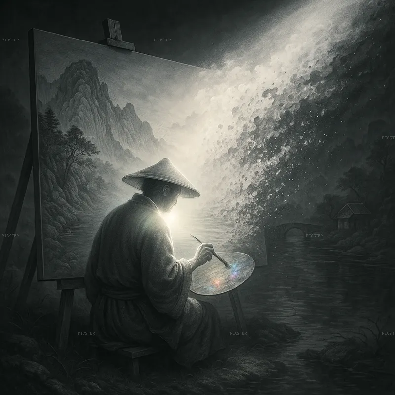 Painter Conjuring Mountains From Dark
