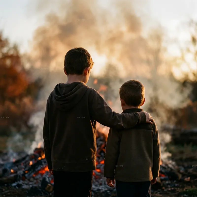 Two Brothers Standing in Smoke