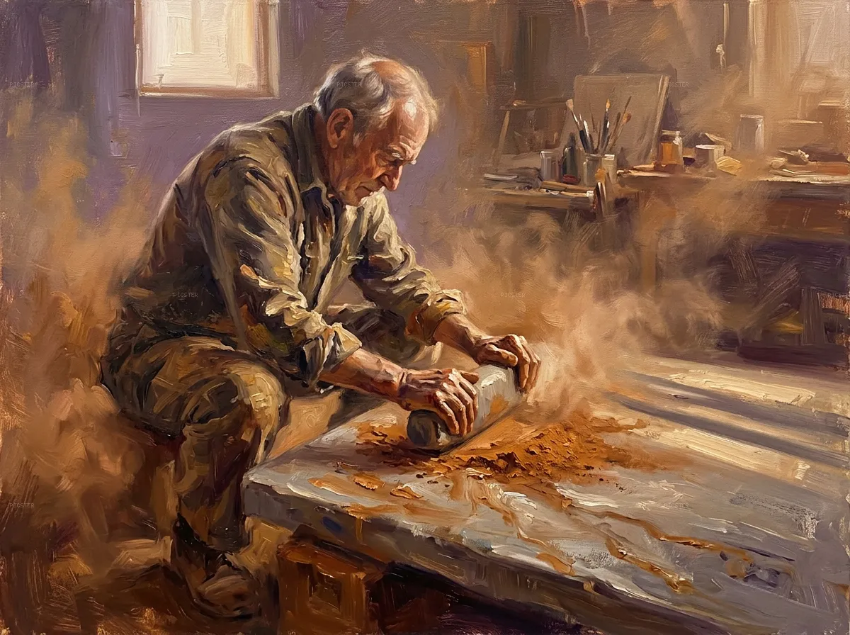 He Grinds the Pigment Into Evening