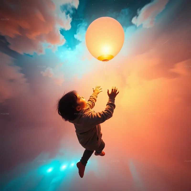 Small Hands Reaching for Lit Sky