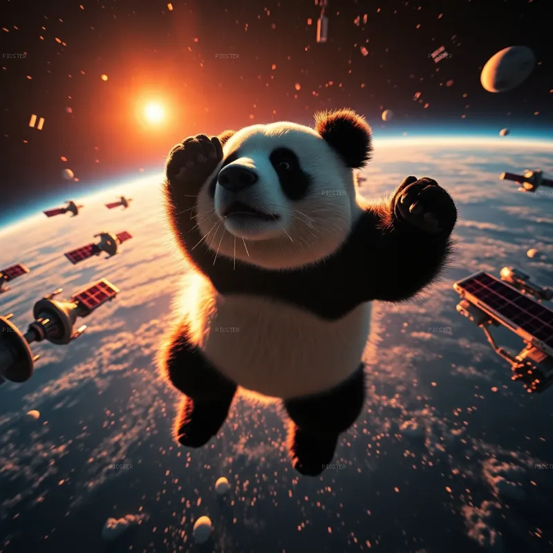 Panda Adrift Among Orbital Debris